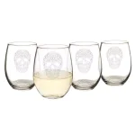 Cathy's Concepts Sugar Skull 21 oz. Stemless Wine Glasses, Set of 4, Clear Glass thumbnail 6