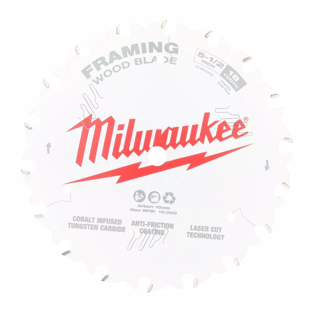 Milwaukee 5-1/2 in. 18-Tooth Framing Circular Saw Blade, 10 mm Arbor