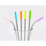 ExcelSteel 14-Piece Stainless Steel Reusable Straw Set with Pastel Silicone Tips - 8 Straight & 4 Curved thumbnail 4