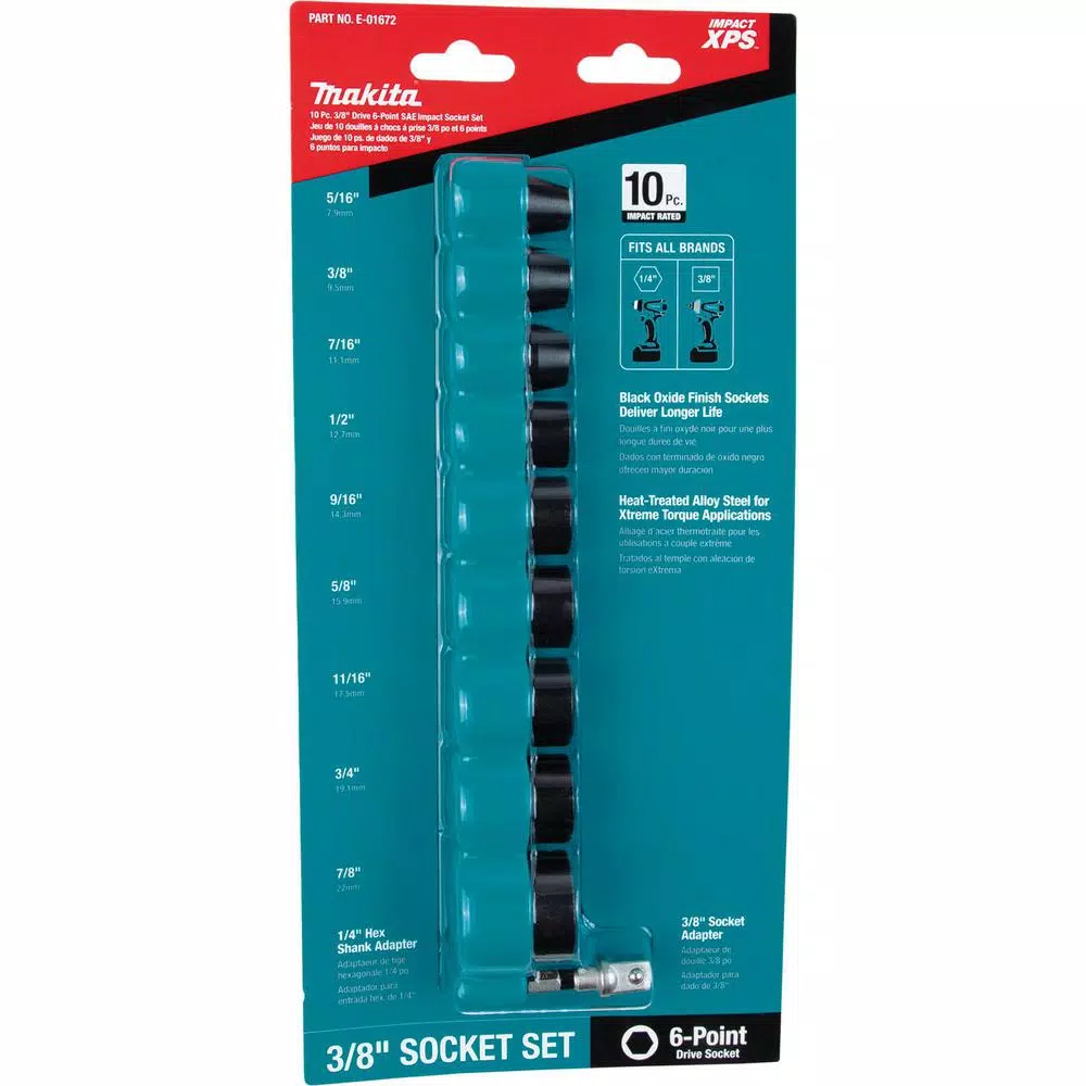 Makita ImpactXPS 3/8 in. Drive 6-Point SAE Impact Socket Set, 10-Piece