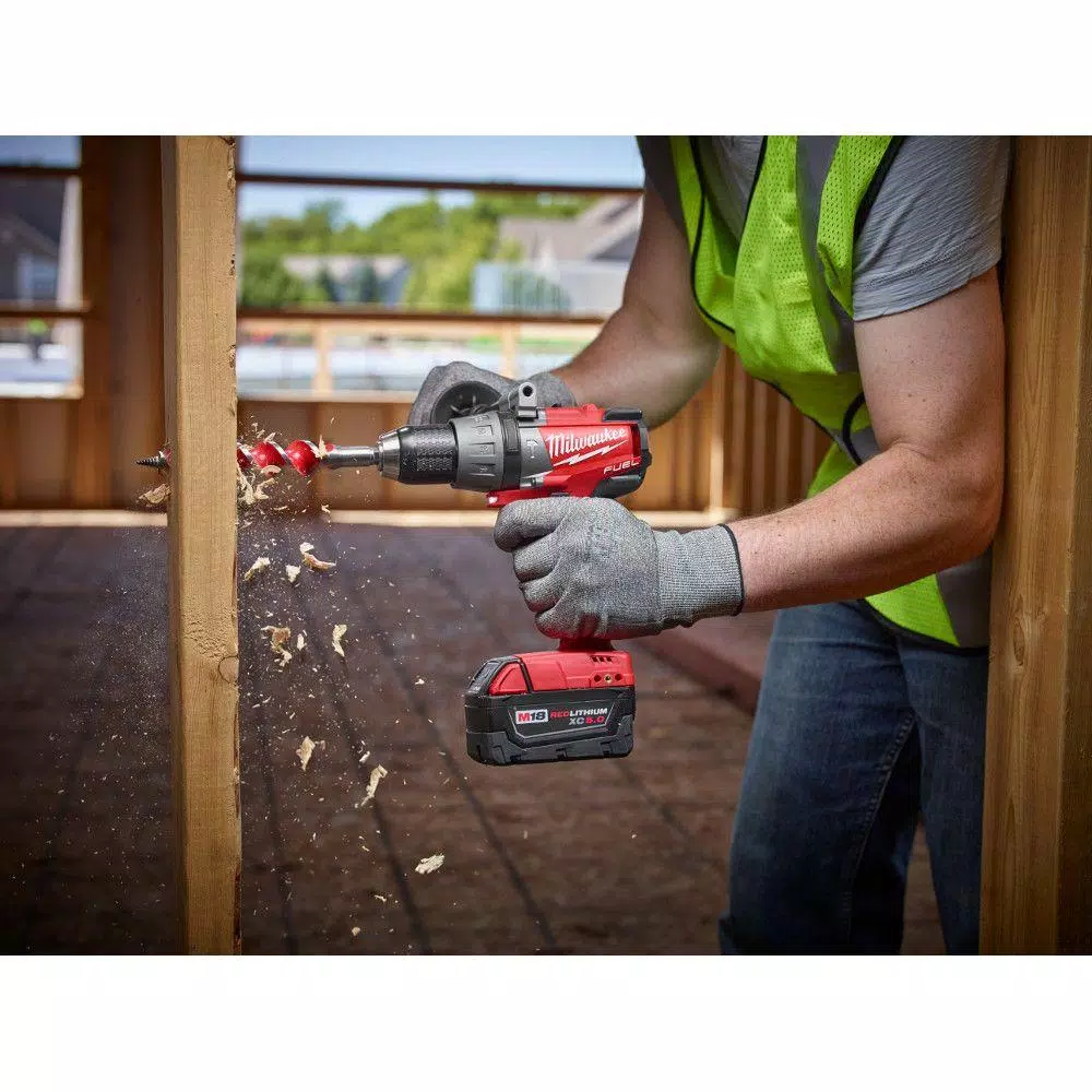 Milwaukee M18 FUEL 1/2 in. Brushless Cordless Hammer Drill/Driver Kit w/ (2) 5.0 Ah Batteries & Charger