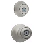 Kwikset Polo Satin Nickel Entry Door Knob and Single Cylinder Deadbolt Combo Pack with Microban thumbnail 1