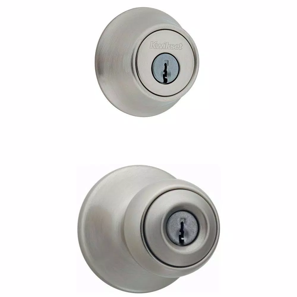 Kwikset Polo Satin Nickel Entry Door Knob and Single Cylinder Deadbolt Combo Pack with Microban