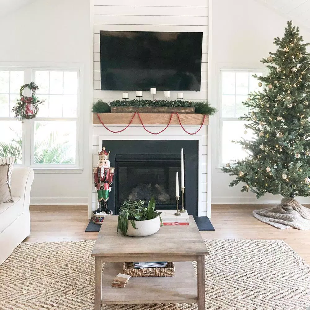 Fraser Hill Farm 10 in. Holiday Candle Holder Centerpiece with Faux Boxwood and Red Berries
