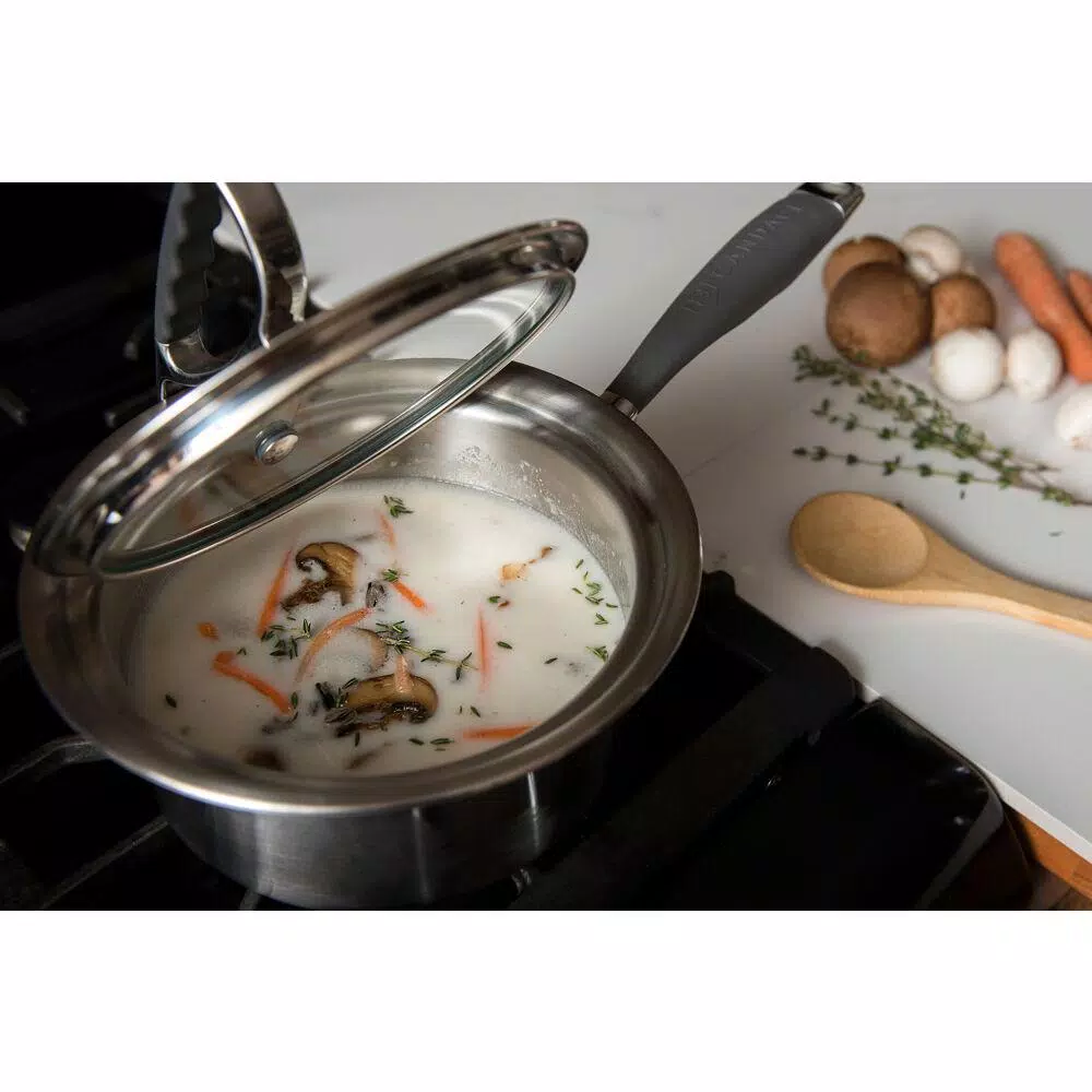 CookCraft by Candace 12-Piece Tri-Ply Stainless Steel Cookware Set with Patented Latch Lids