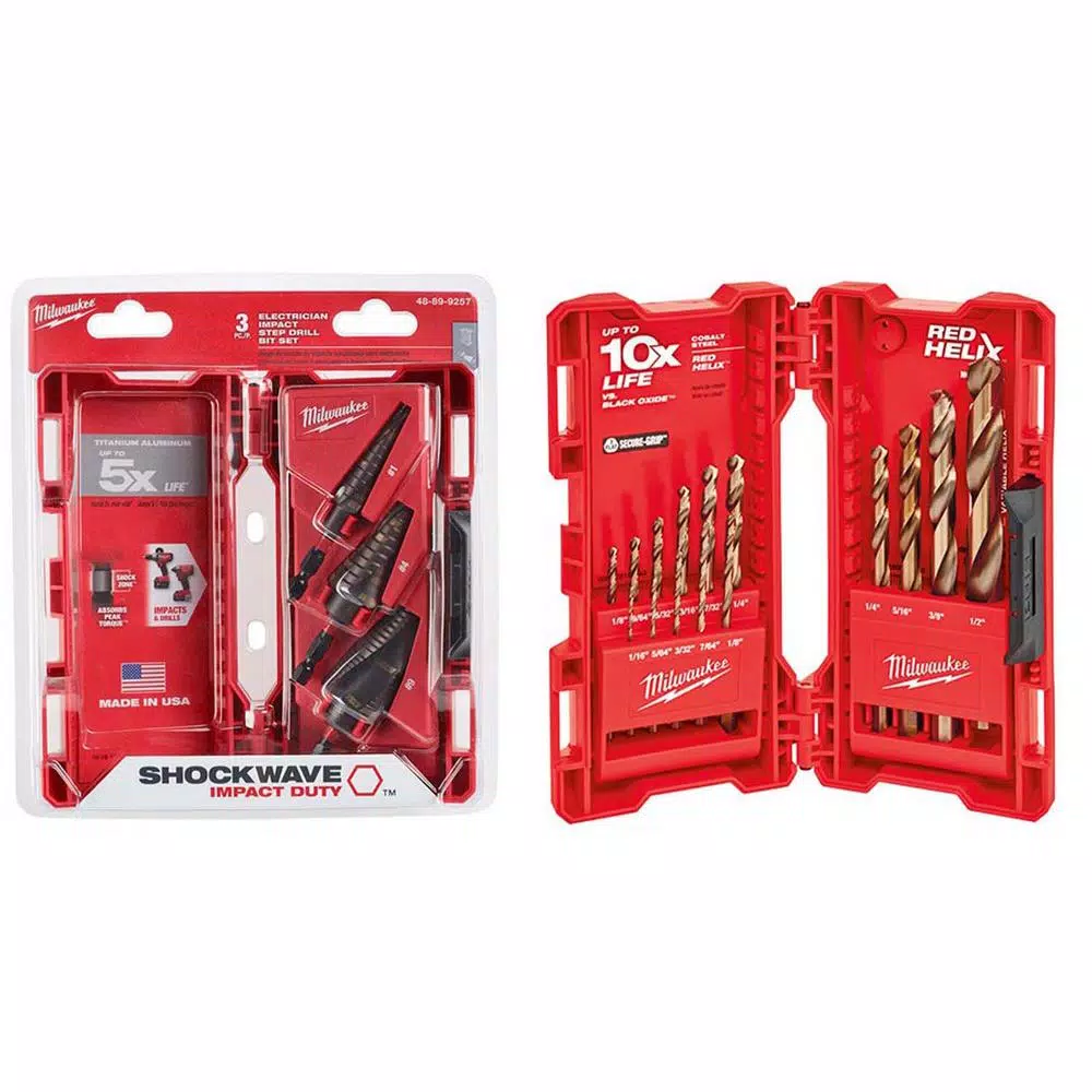 Milwaukee SHOCKWAVE Titanium Step Bit & Cobalt RED HELIX Drill Bit Set, 18-Piece