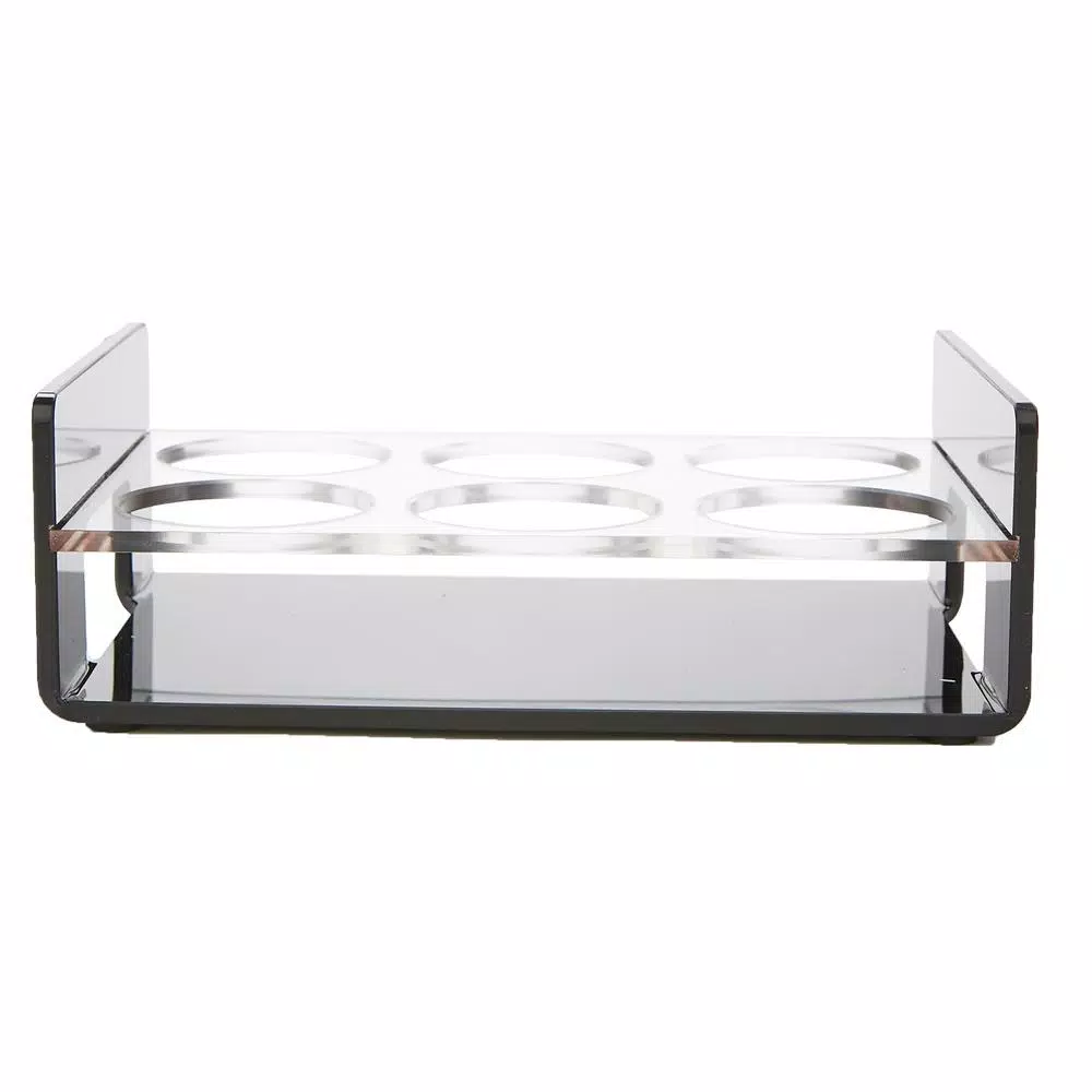 Mind Reader Black Acrylic 6-Slot Cup Holder Serving Tray with Cutout Handles