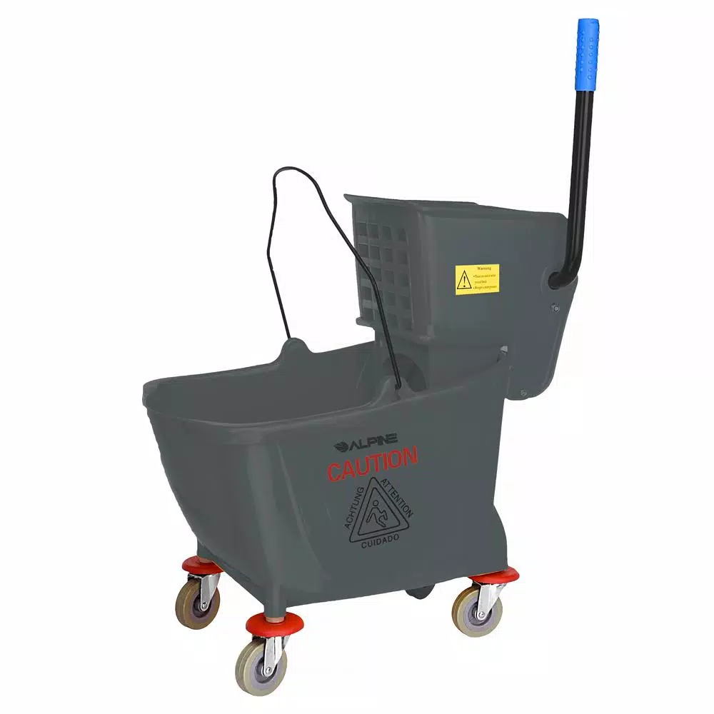Alpine Industries 36 Qt. Mop Bucket with Side Press Wringer, Gray
