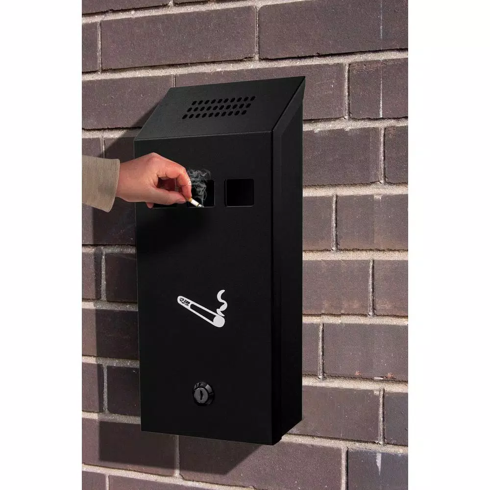 Alpine Industries Black Stainless Steel Wall-Mounted Cigarette Disposal Station
