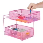 MIND READER 2-Tier Metal Mesh Utensil Caddy & Organizer, Pink thumbnail 2