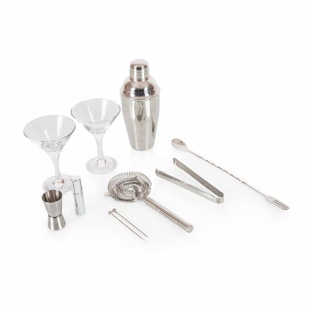 Picnic Time Manhattan Portable Cocktail Case - Mahogany Brown Leatherette Martini Set with Stainless Steel Accessories