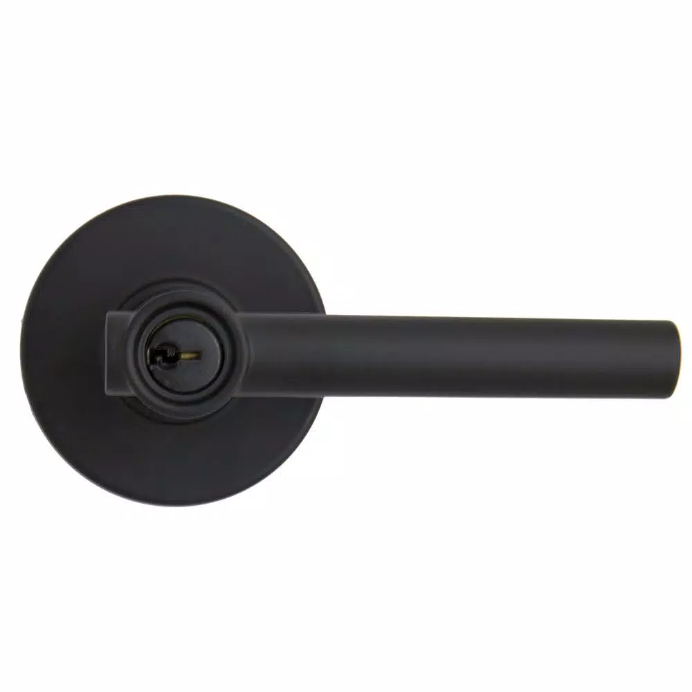 Defiant Highland Matte Black Keyed Entry Door Lever with Round Rose