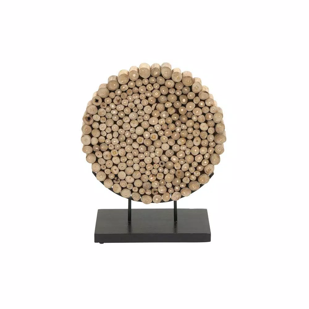 LITTON LANE Round Teak Wood Stump Sculpture - Rustic Organic Table Decor