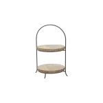 Unbranded 2-Tiered Brown Pine and Metal Round Dessert Display Stand thumbnail 1