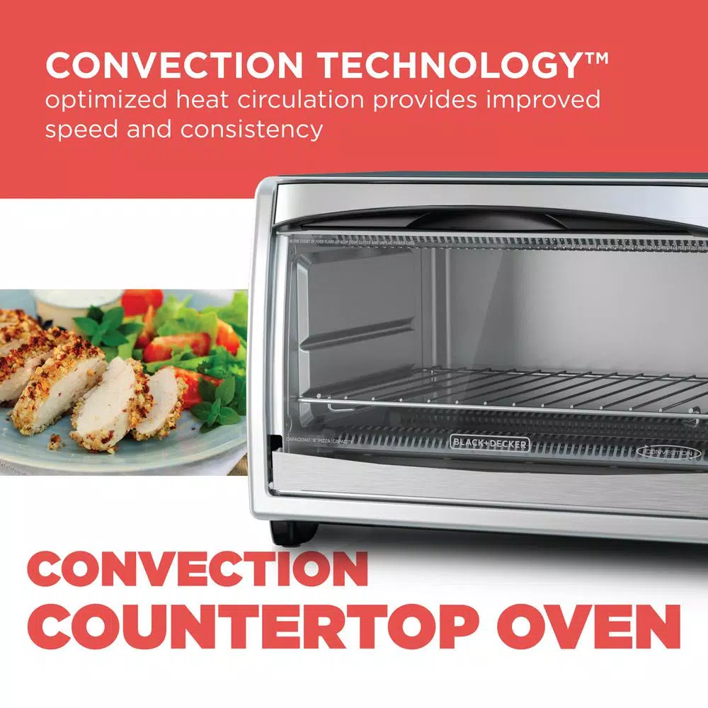 BLACK+DECKER 1500W 6-Slice Stainless Steel Convection Toaster Oven with Broiler Pan