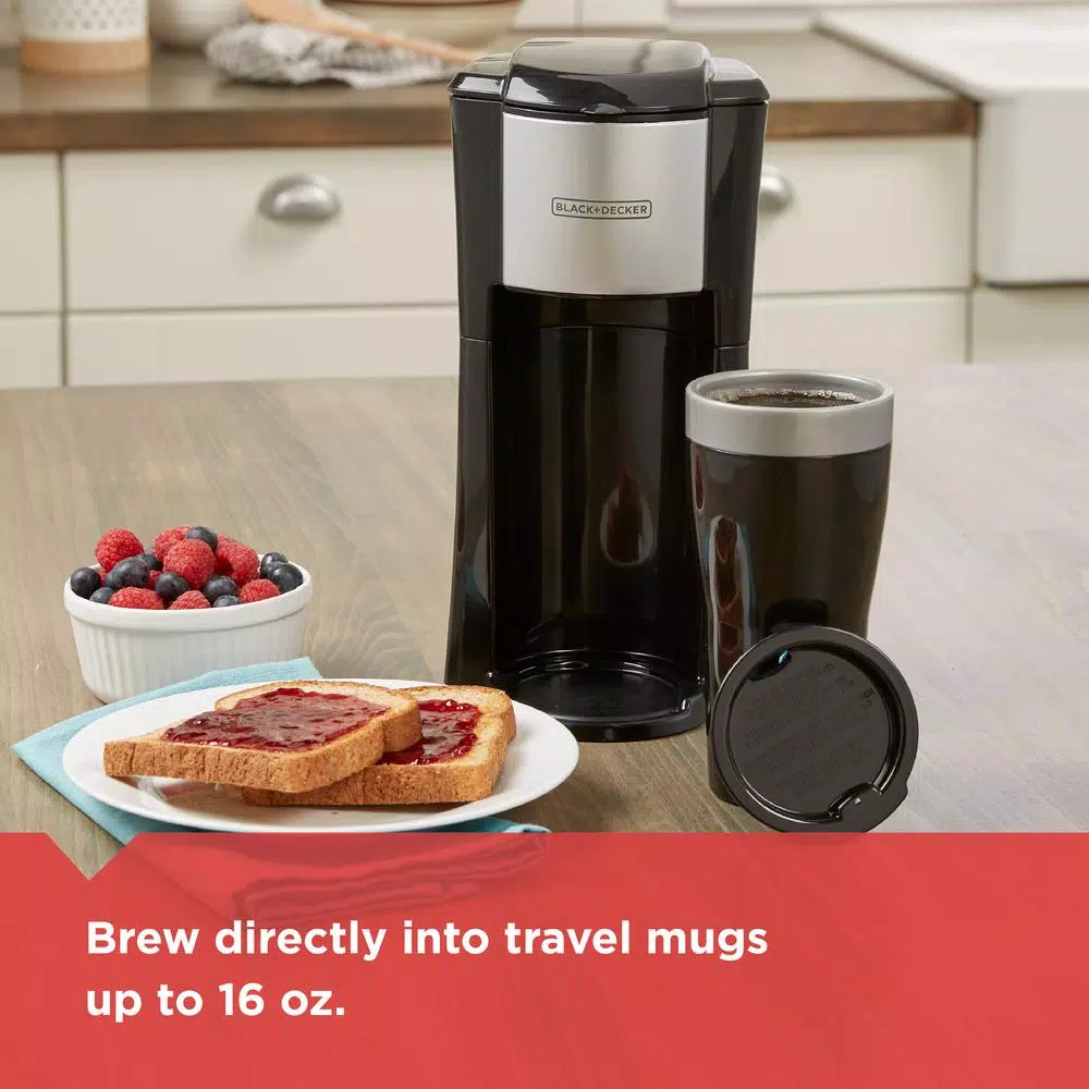 BLACK+DECKER Single Serve Drip Coffee Maker with 16 oz. Travel Mug, Black