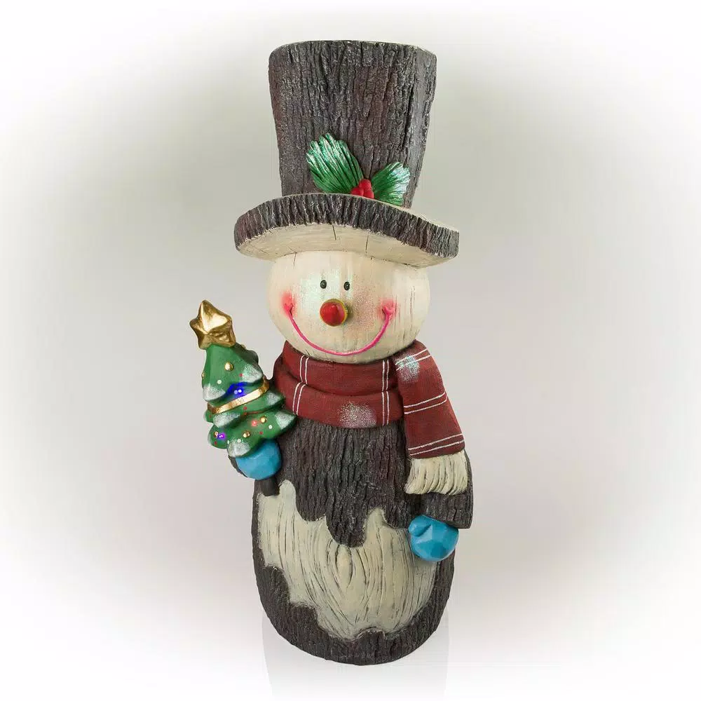 Alpine Corporation 48 in. Solar Snowman Statue with Color Changing LED Lights, Outdoor Holiday Decor