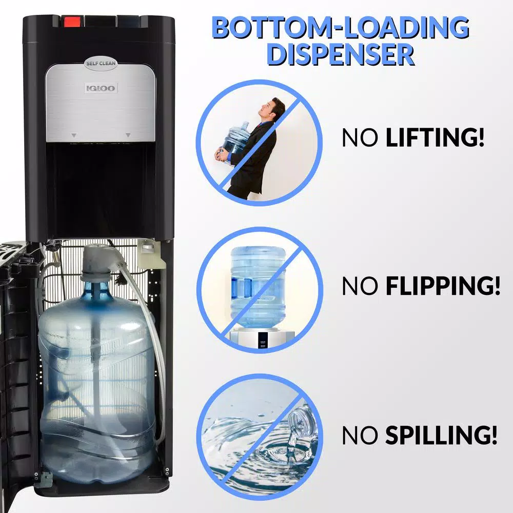 Igloo Bottom Loading Water Dispenser with Ozone Self-Cleaning, Hot & Cold, Black/Stainless Steel