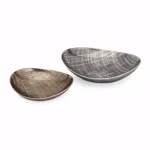 IMAX Ian Aluminum Decorative Trays, Set of 2, Gold Metal Round Trays with Crosshatch Detail thumbnail 2