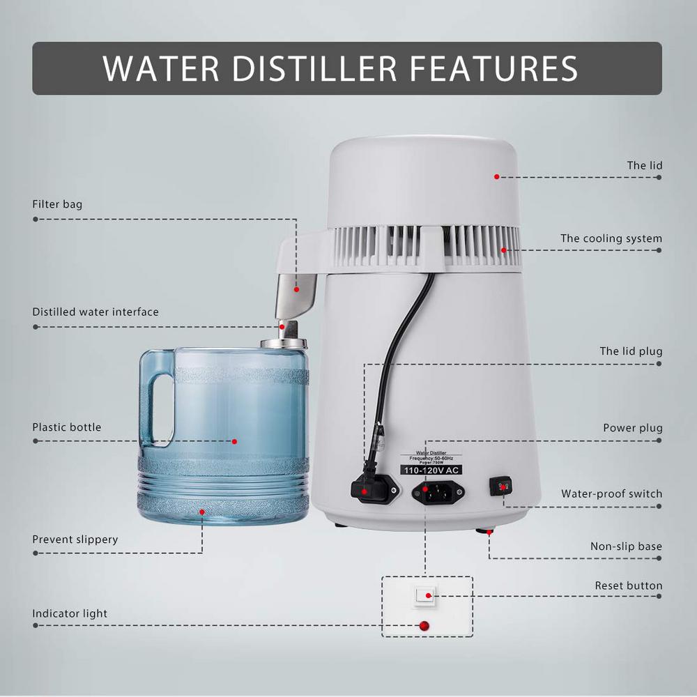 VIVOHOME 16-Cup Water Distiller Machine, 4L Countertop Water Purifier with Carbon Filter for Home and Office