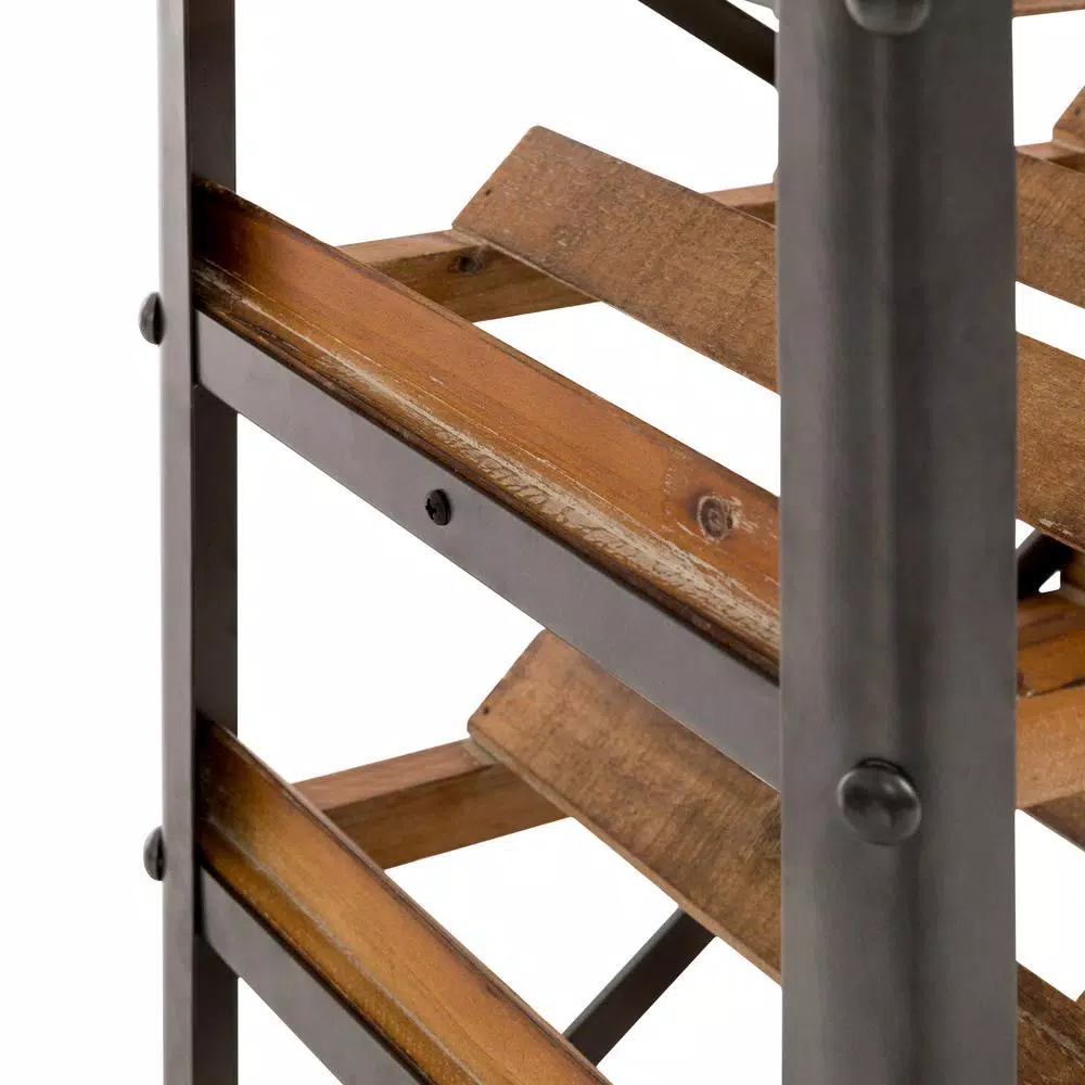 Glitzhome 34.25 in. Vintage Wood and Iron Wine Bottle and Glass Rack