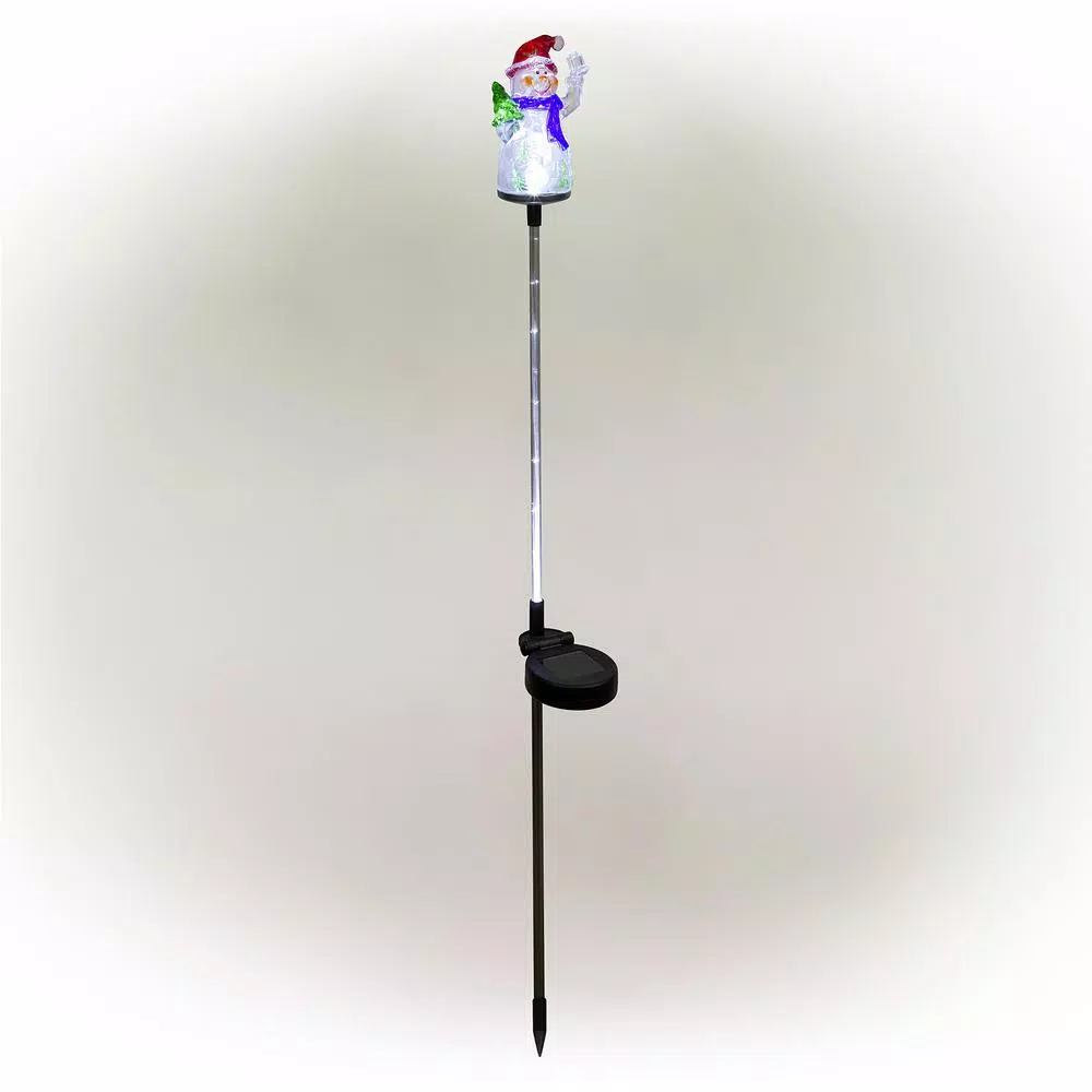Alpine Corporation Solar Snowman Garden Stakes with Fiber Optic LED Lights, Set of 2
