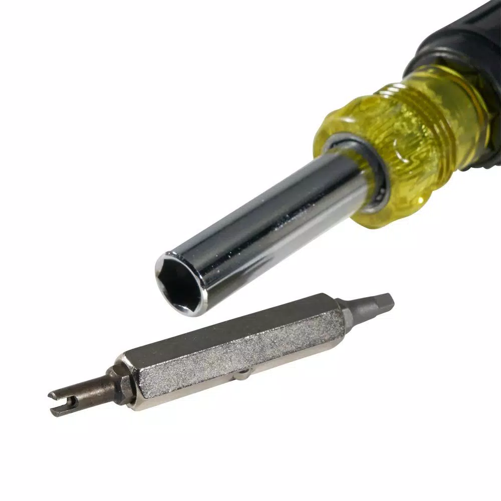 Klein Tools 11-in-1 Multi-Bit Screwdriver and Nut Driver with Schrader Valve Core Tool, Cushion Grip