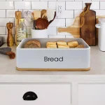 MegaChef 5-Piece Metal Kitchen Canister Set with Bamboo Lids and Bread Box thumbnail 6
