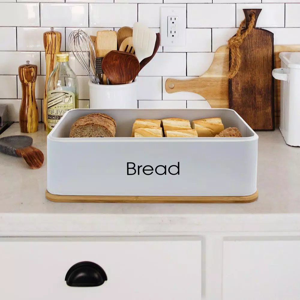 MegaChef 5-Piece Metal Kitchen Canister Set with Bamboo Lids and Bread Box