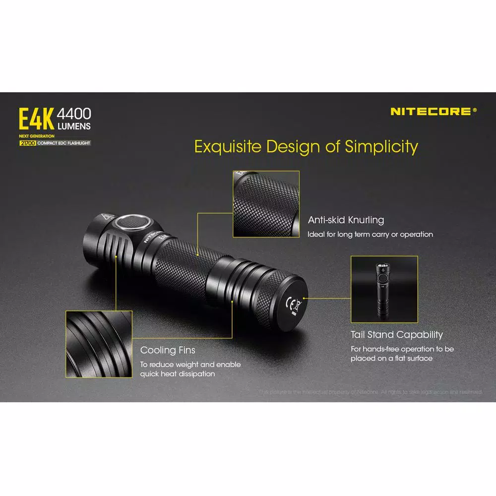 NITECORE E4K Tactical EDC Flashlight, 4400 Lumens, USB-C Rechargeable, Waterproof & Impact Resistant
