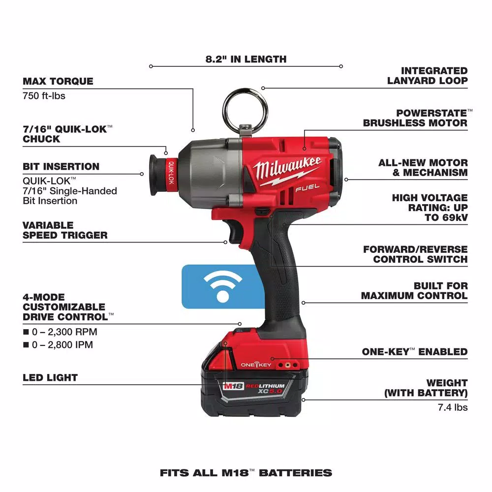 Milwaukee M18 FUEL ONE-KEY 7/16 in. Hex Impact Wrench Kit with 2 5.0 Ah Batteries and Tool Bag