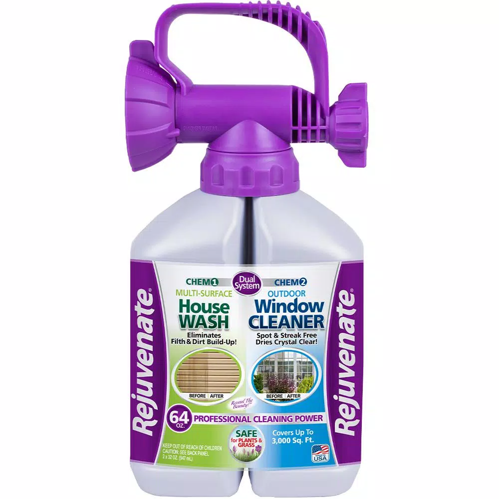 Rejuvenates Outdoor Multi-Surface House Wash and Window Cleaner, 64 oz. Dual System