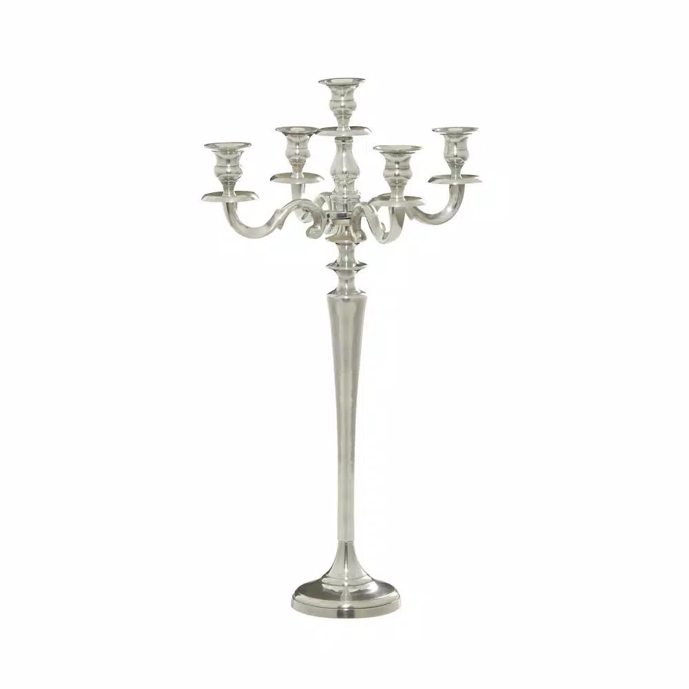 LITTON LANE 24 in. Classic Polished Aluminum Five Light Candelabra with Scrollwork Detail