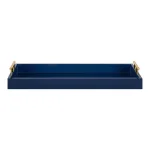 Kate and Laurel Lipton Navy Blue Decorative Rectangular Tray with Polished Metal Handles thumbnail 2