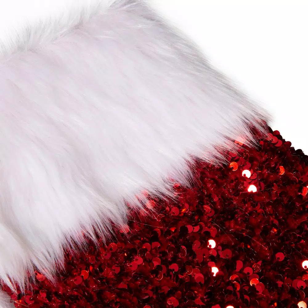 Glitzhome 21 in. Red Sequin Christmas Stocking with White Faux Fur Cuff (2-Pack)
