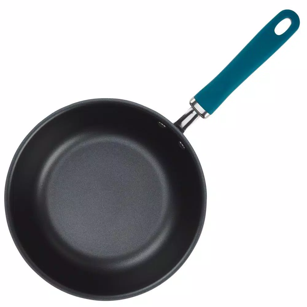 Rachael Ray Create Delicious 10 in. Hard-Anodized Aluminum Nonstick Skillet with Glass Lid, Gray/Teal