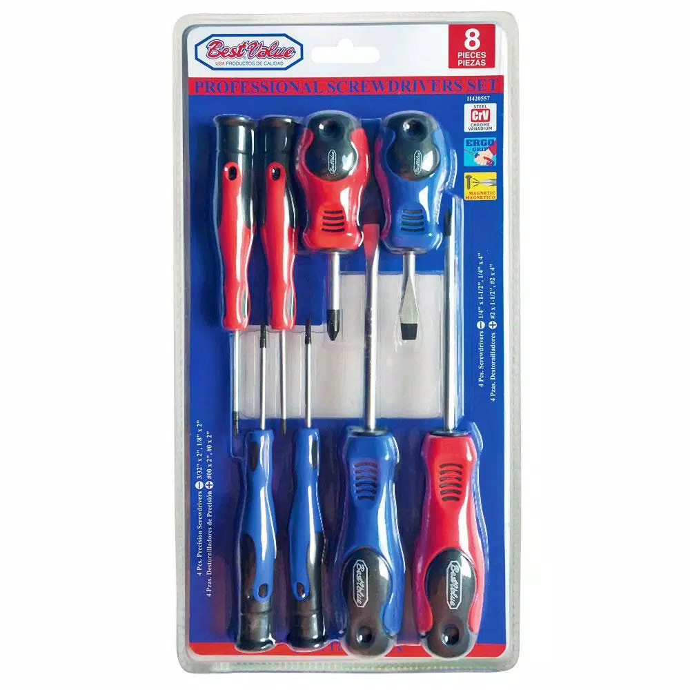 Best Value 8-Piece Screwdriver Set with Magnetic Chrome Vanadium Steel Tips, Phillips and Slotted
