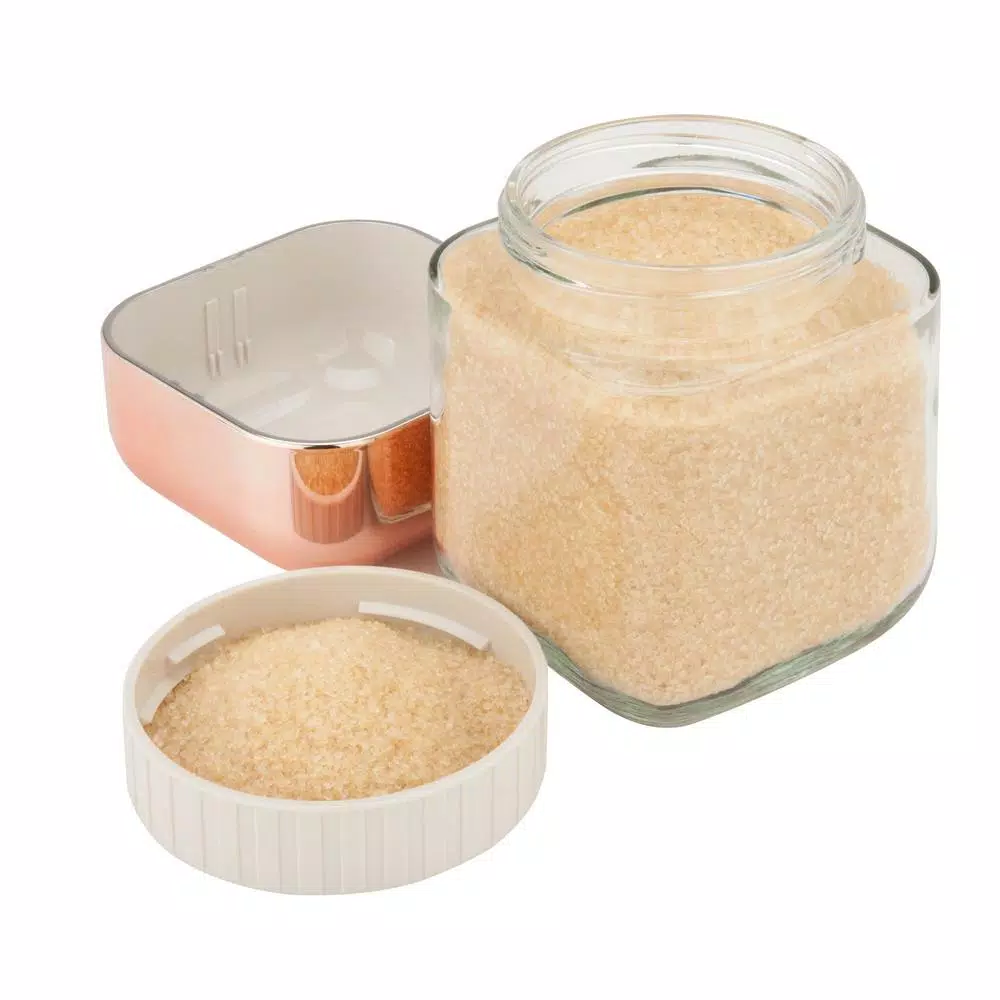 Honey-Can-Do 3-Piece Square Glass Canister Set with Rose Gold Twist Lids