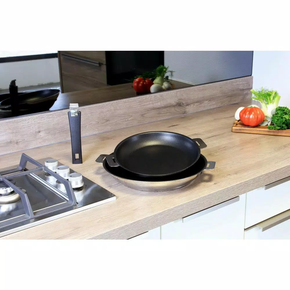 Cristel Tulipe 3-Piece Stainless Steel Nonstick Frying Pan Set with Removable Handle