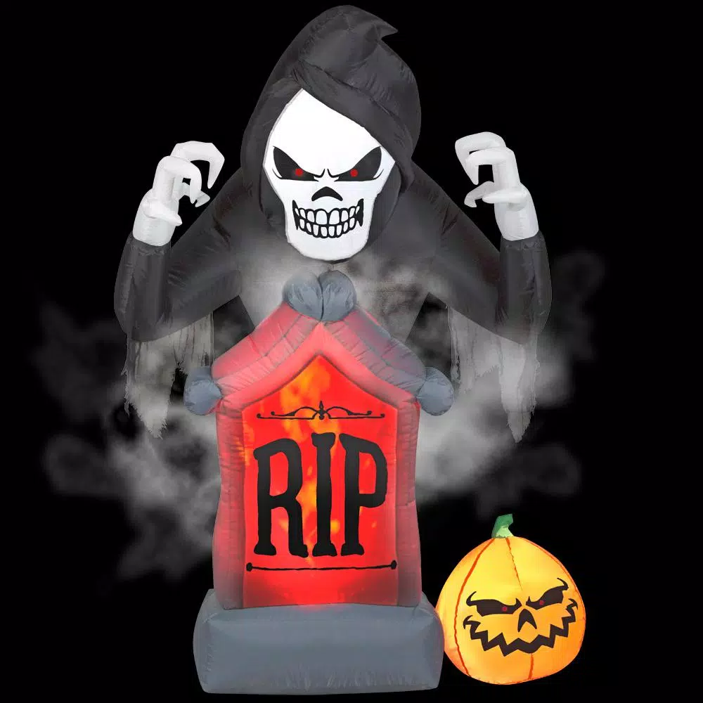 Gemmy 6 ft. Animated Fire and Ice Shaking Reaper Inflatable Halloween Decor with Projection and Fog Effect