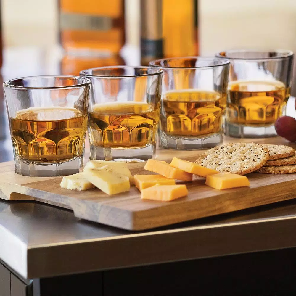 Libbey Craft Spirits 5.5 oz. Whiskey Flight Glass Set with Wood Carrier, 5-Piece Set