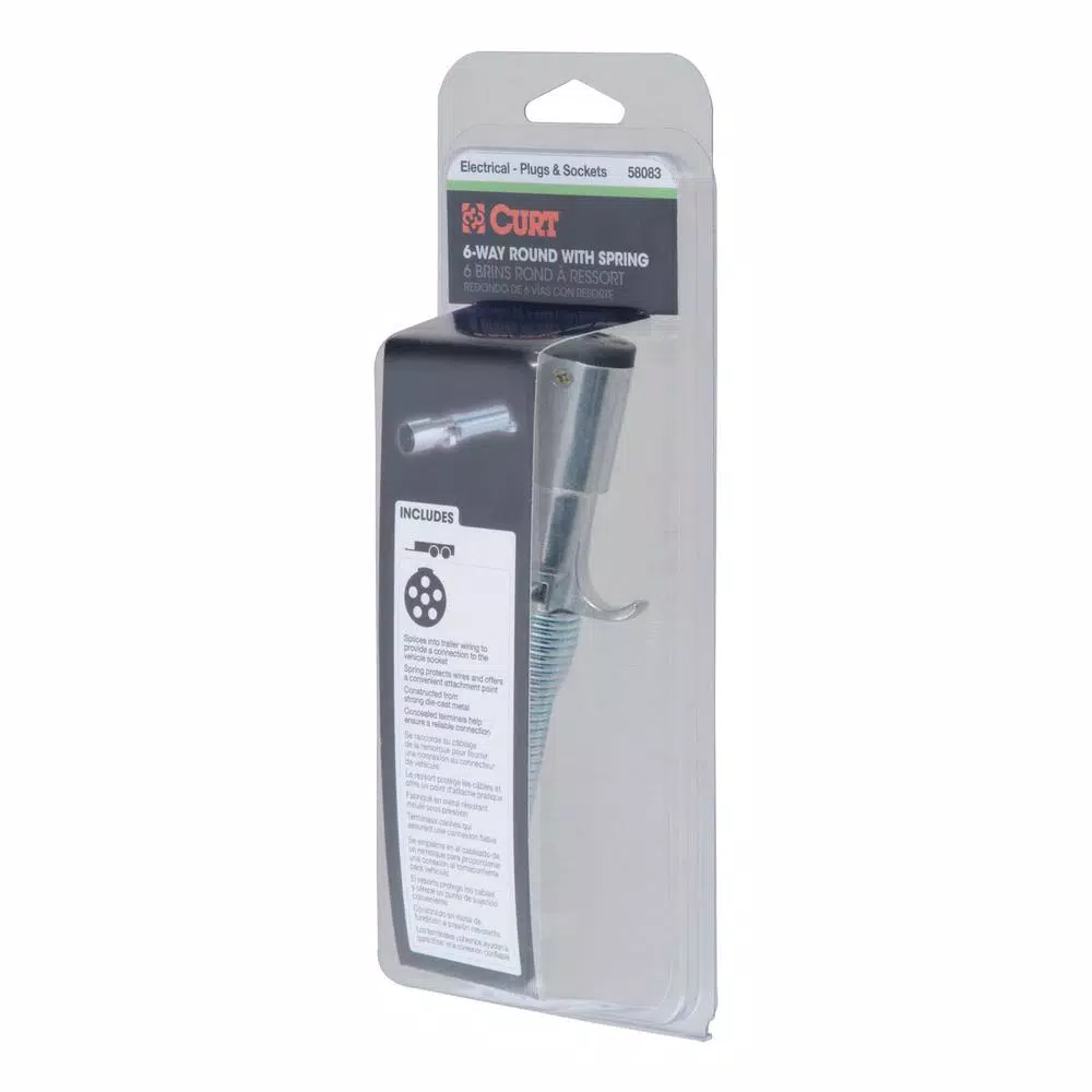 CURT 6-Way Round Trailer Connector Plug with Spring, Male End