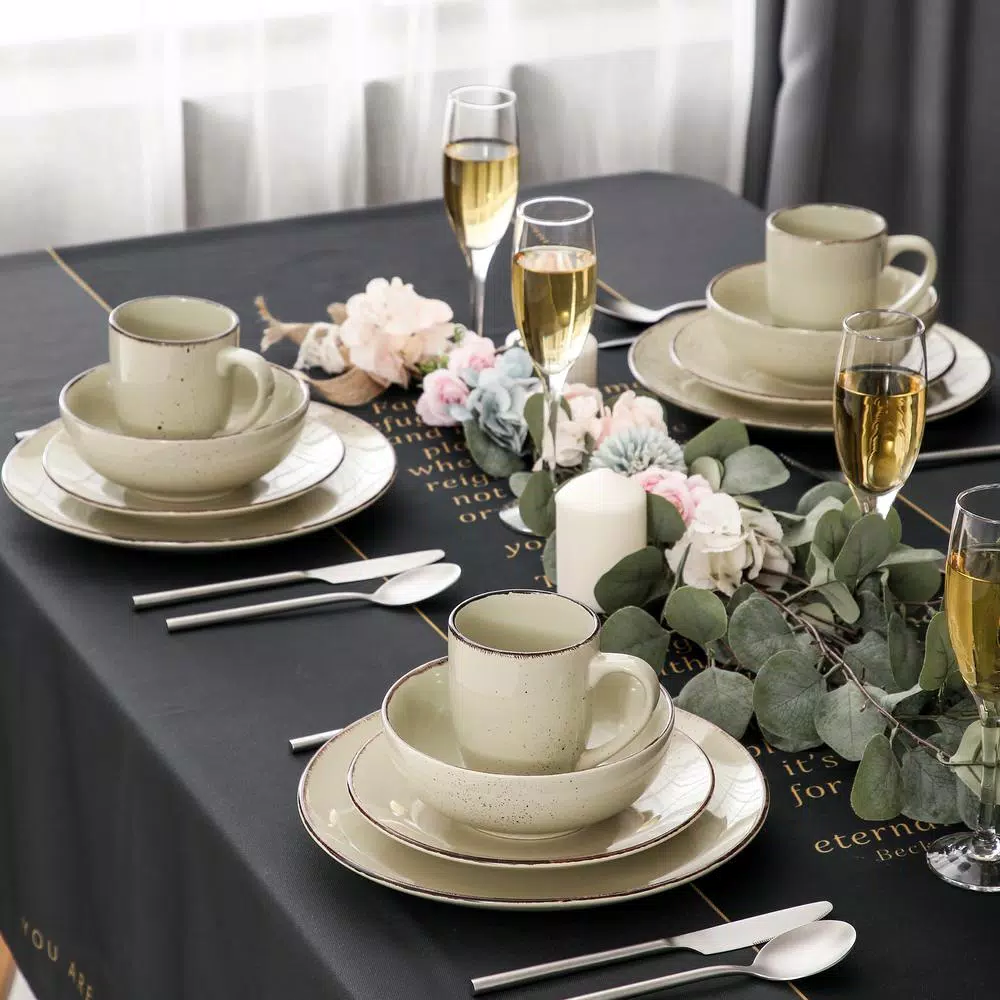 Vancasso 16-Piece Vintage Beige Porcelain Dinnerware Set - Service for 4