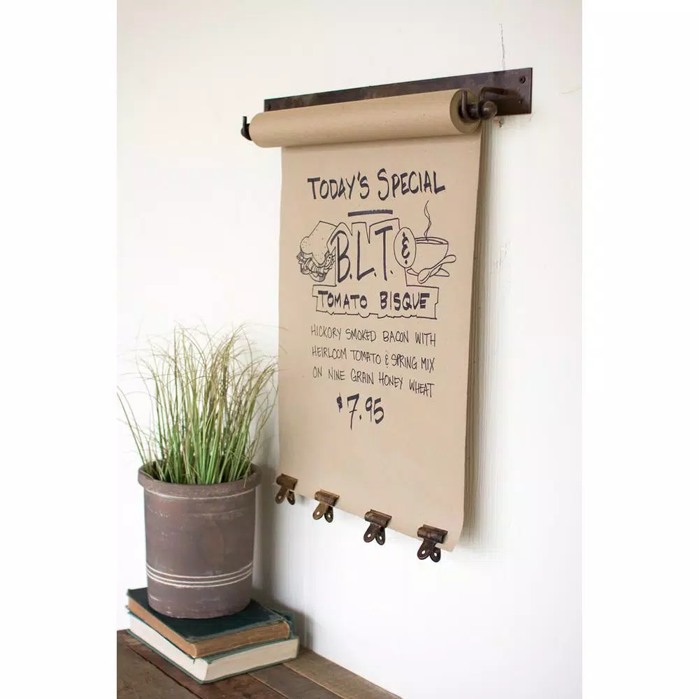 Unbranded 22 in. Farmhouse Note Roll Memo Board with 4 Brass Clips and Metal Frame