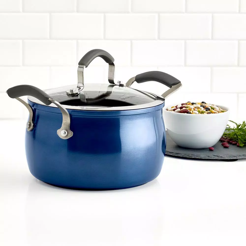 Epicurious 4 Qt. Hard-Anodized Aluminum Nonstick Soup Pot with Glass Lid, Blue