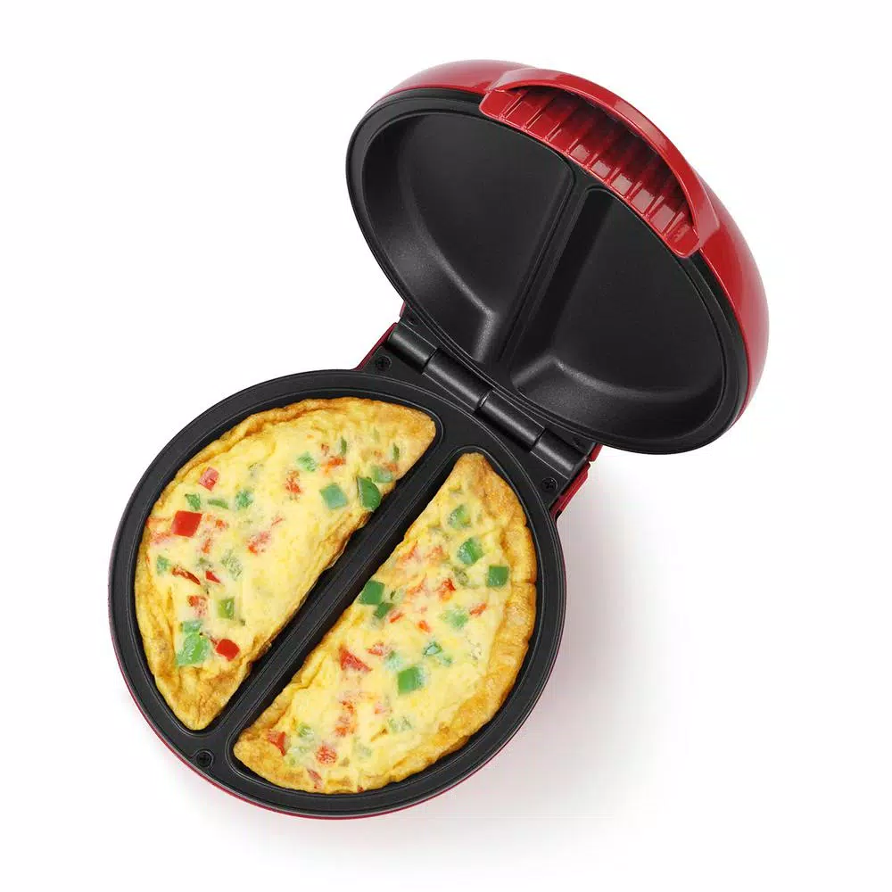 HOLSTEIN HOUSEWARES Holstein 4-Egg Red and Stainless Steel 2-Section Omelette Maker