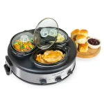 HomeCraft Triple 1.5 qt. Stainless Steel Slow Cooker Buffet Server with 3 Ceramic Pots thumbnail 2