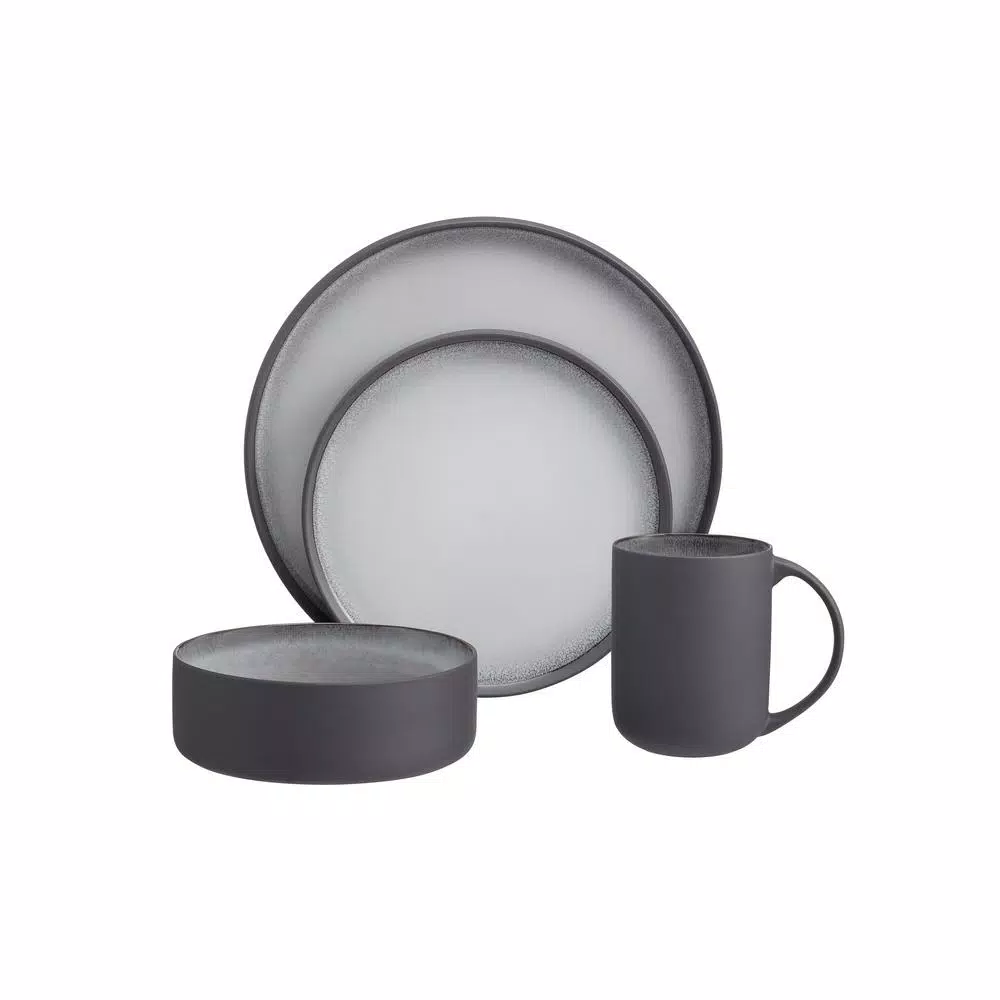 Home Decorators Collection Pierce 16-Piece Stoneware Dinnerware Set, Charcoal and Shadow Gray, Service for 4