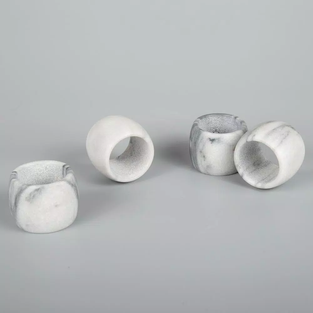 Creative Home Natural White Marble Napkin Rings, Set of 4 Elegant Tabletop Decor