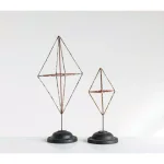 3R Studios Diamond Shaped Metal Figurine Set of 2, Distressed Red Geometric Sculptures thumbnail 2